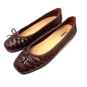 Trotters Gillian Dark Brown Woven Leather Ballet Flats Slip On Shoes 9.5N Narrow